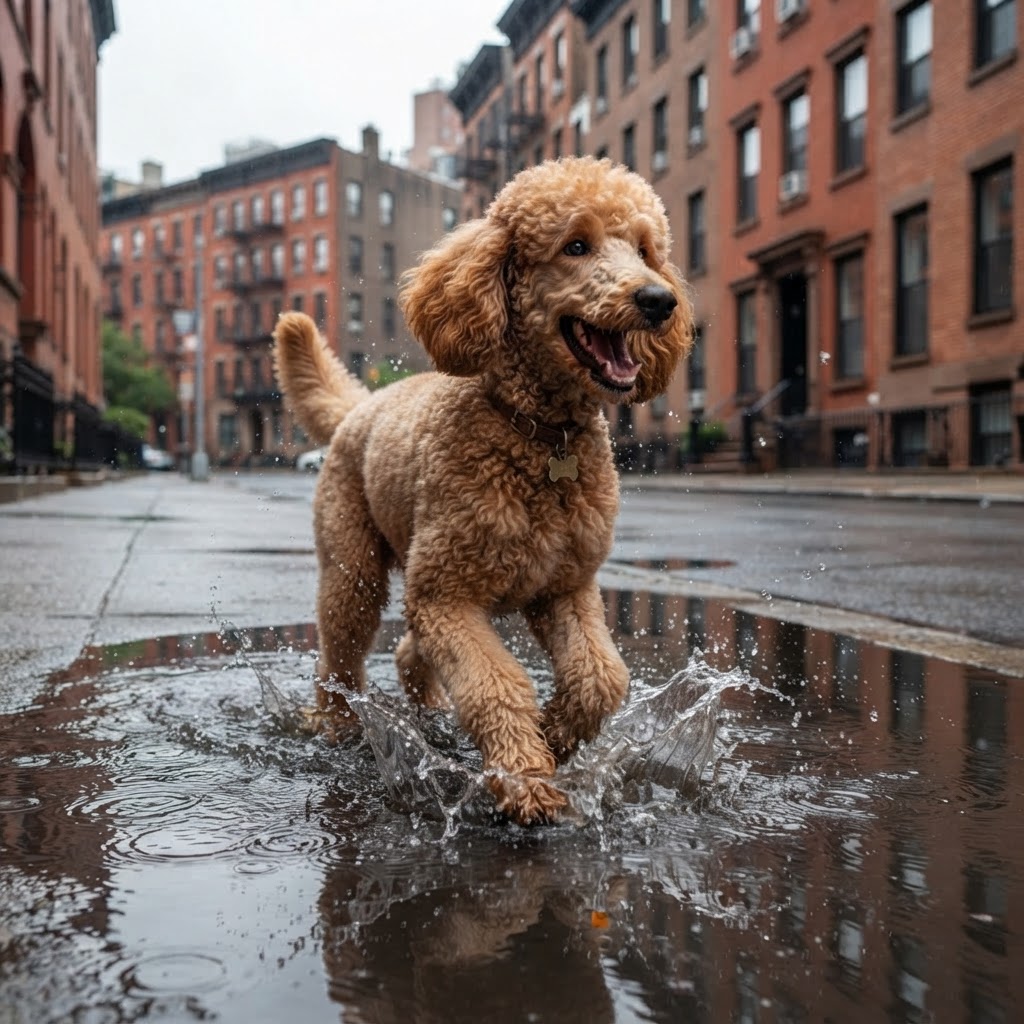 Standard Poodle - Splashing in Puddle