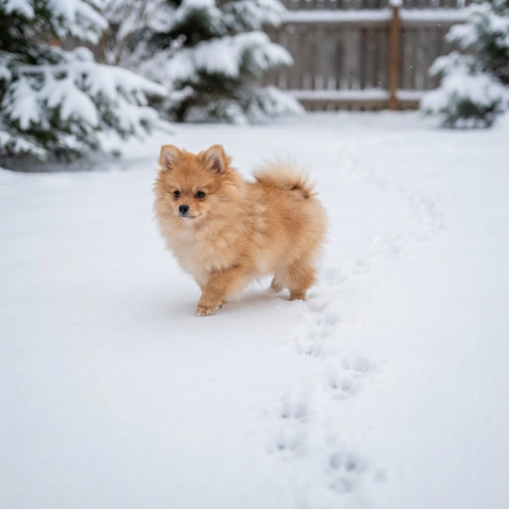 Tiny paw prints trail in pristine snow