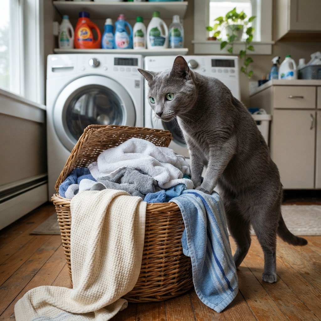 Investigating an open laundry basket