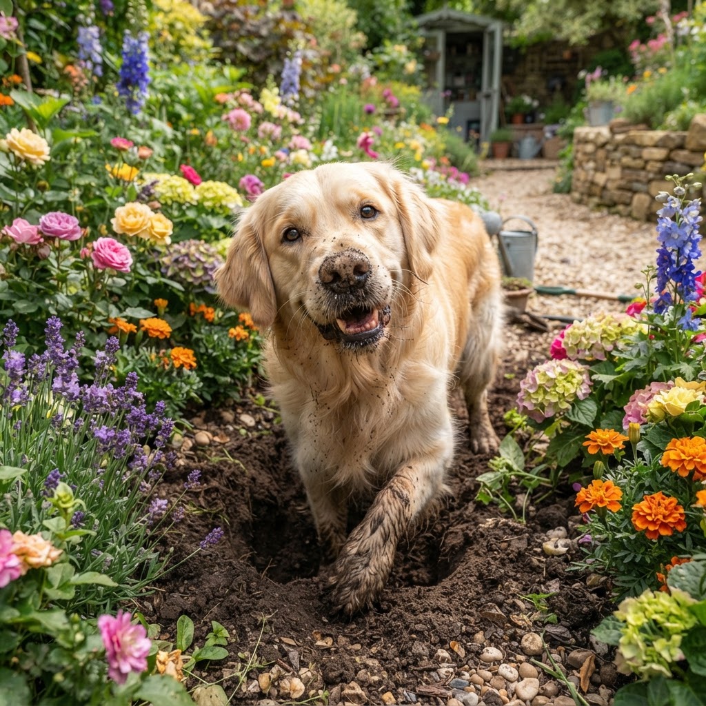 Golden Retriever - Digging in Garden