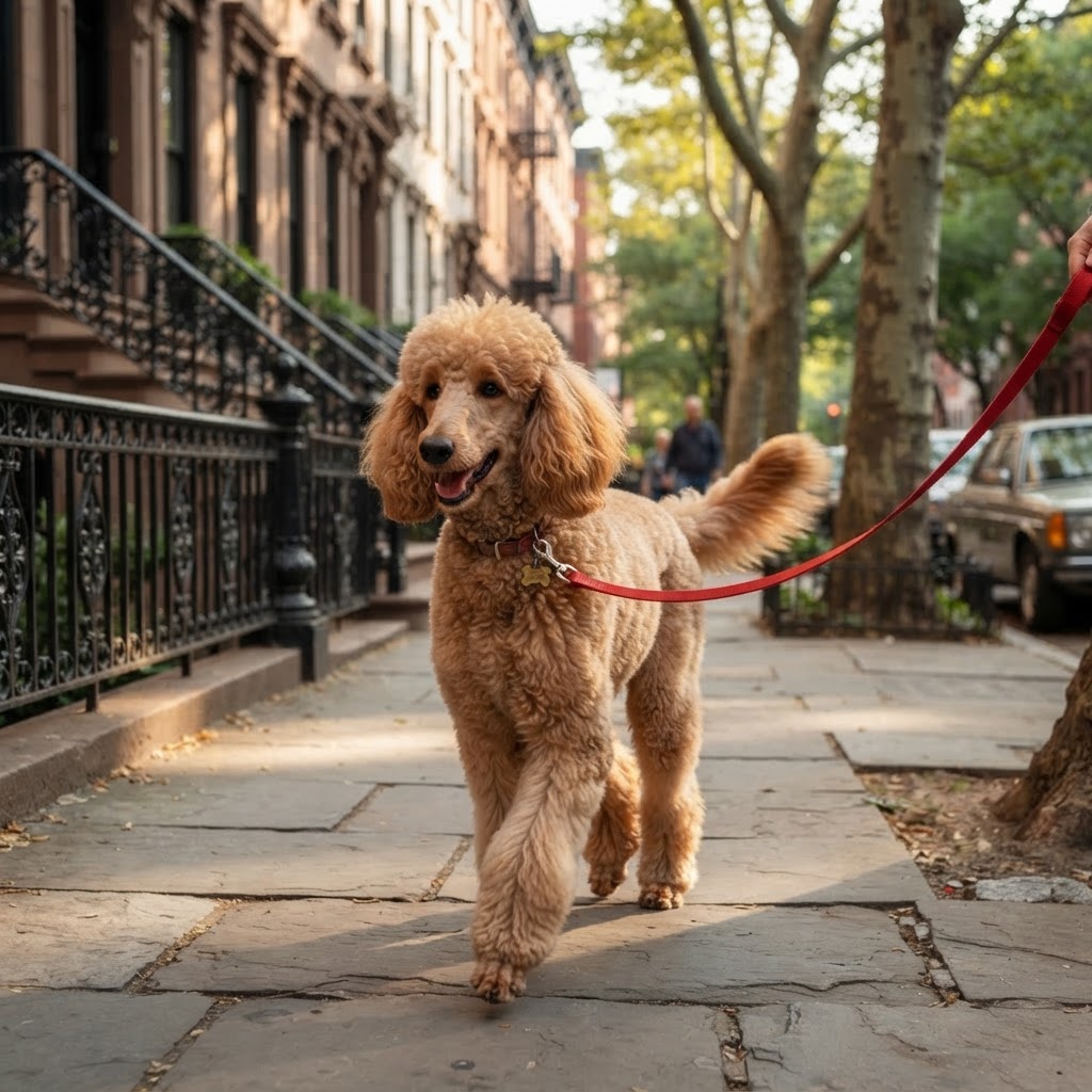Standard Poodle - Trotting Down Sidewalk