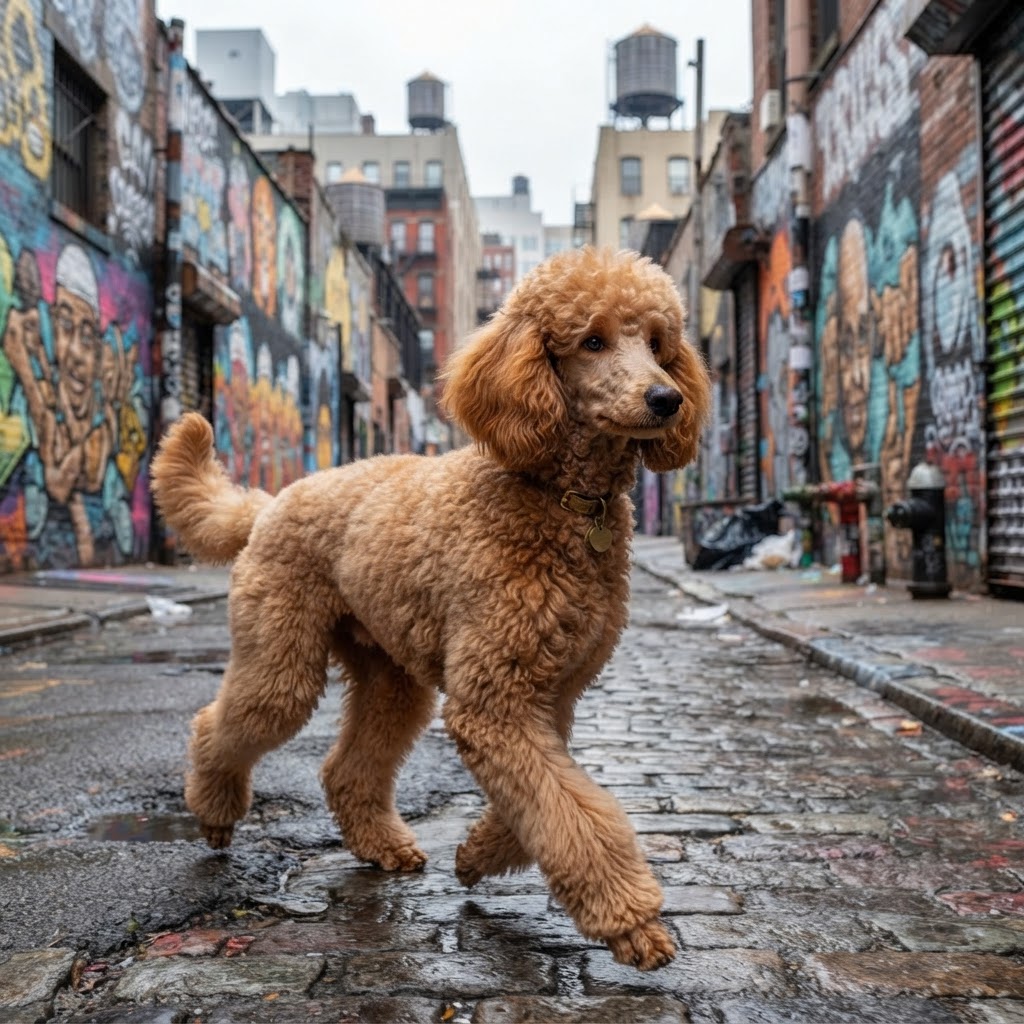 Standard Poodle - Trotting Through Mural Alley