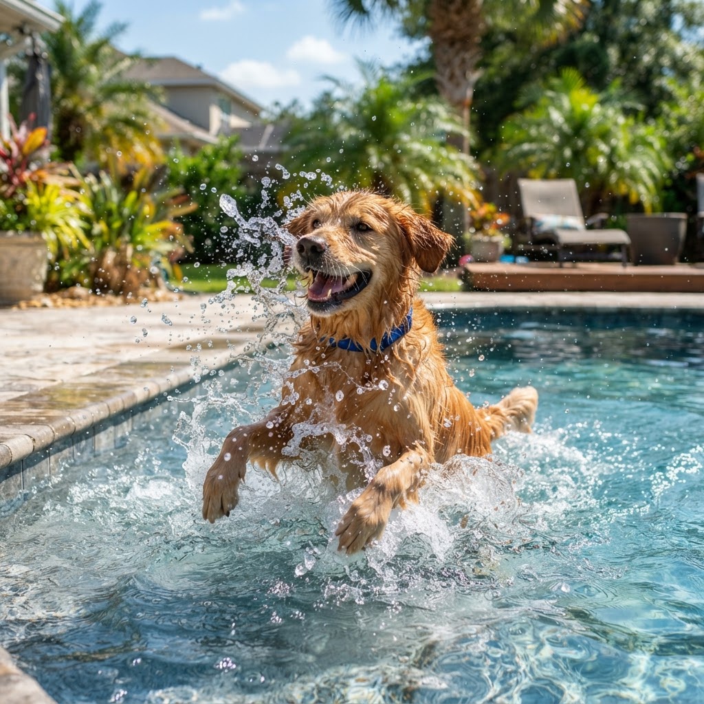 Golden Retriever - Splashing in Pool