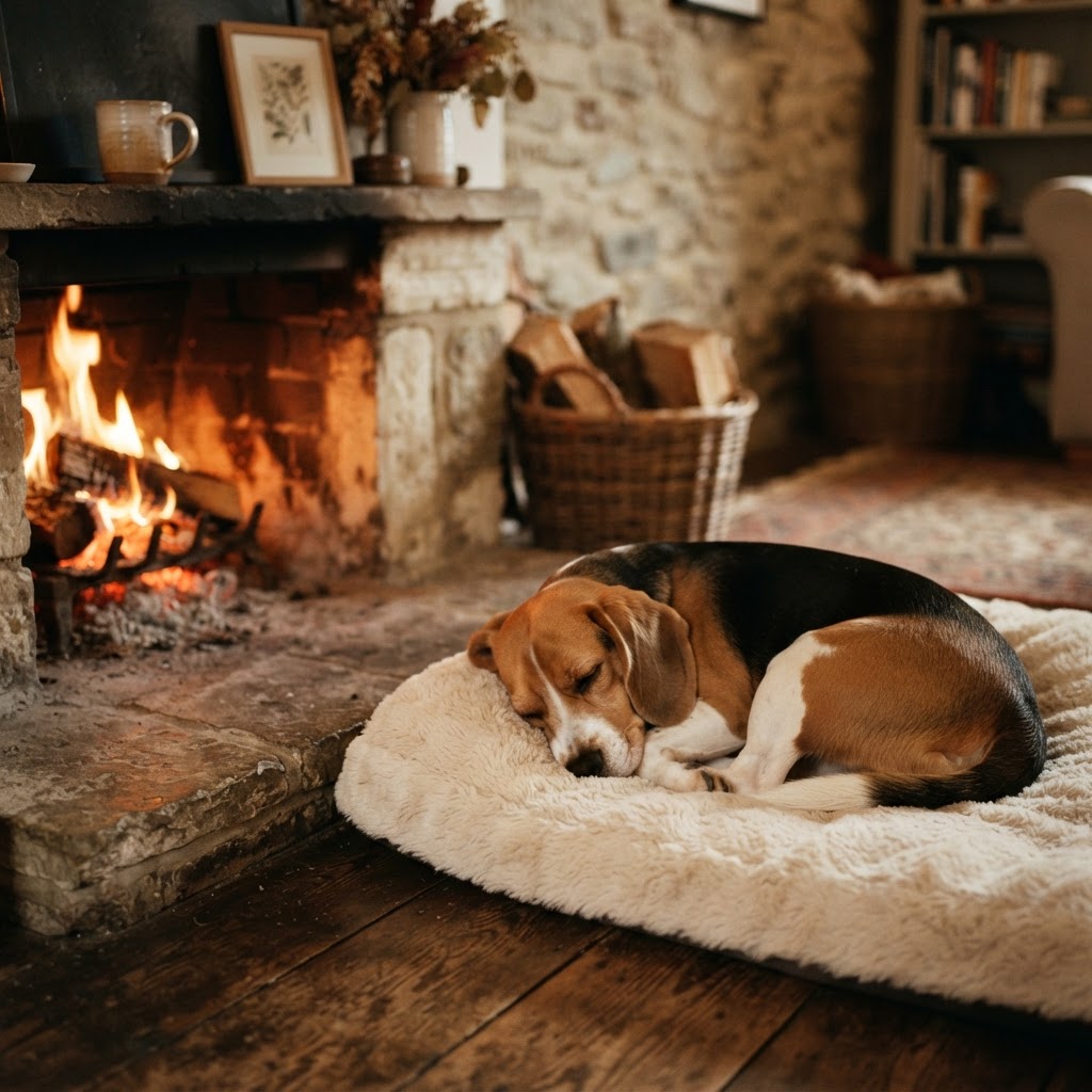 Sleeping by the fireplace