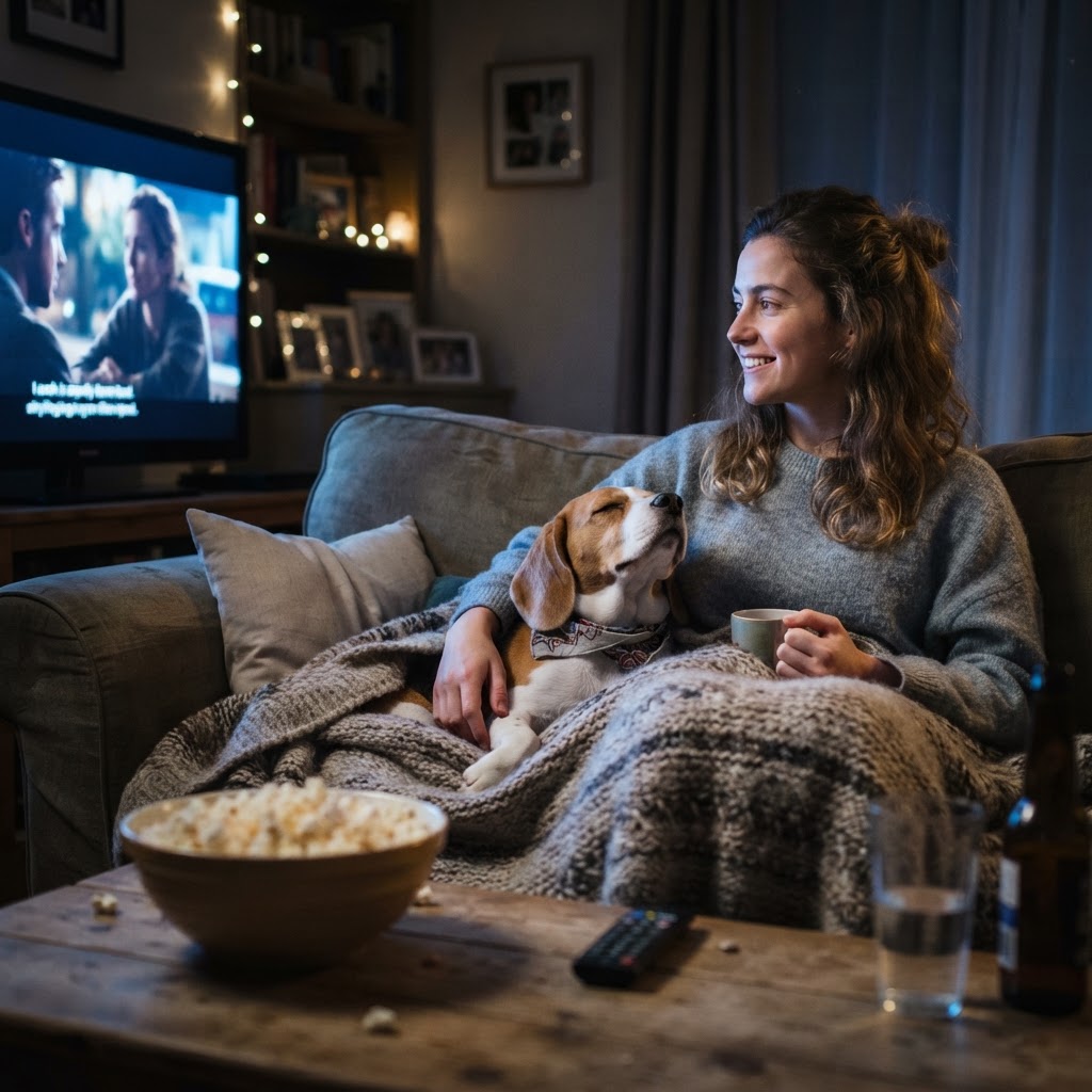 Movie night blanket sharing