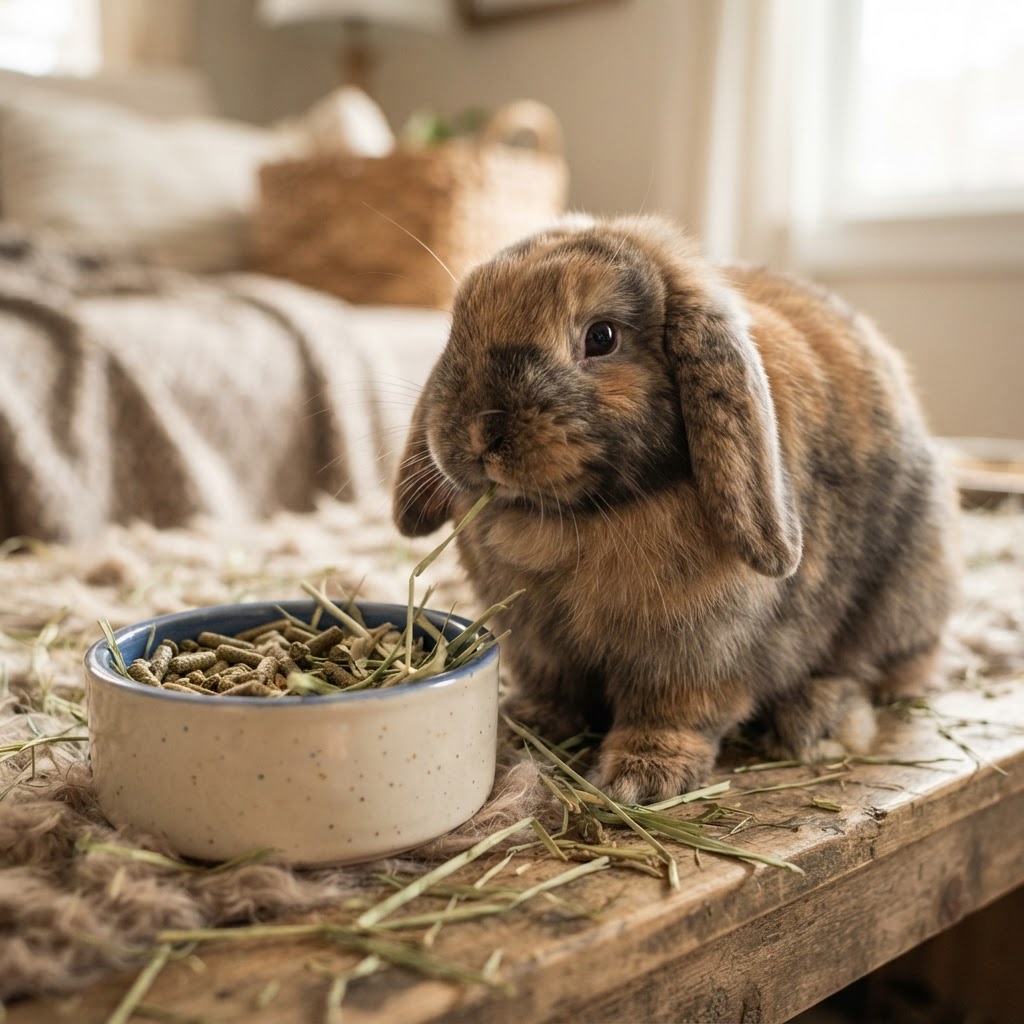 Nibbling Hay and Pellets