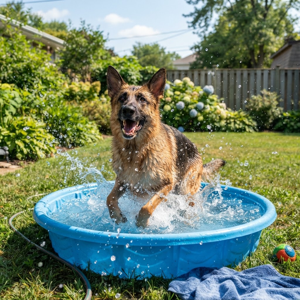 German Shepherd - Splashing in the Pool