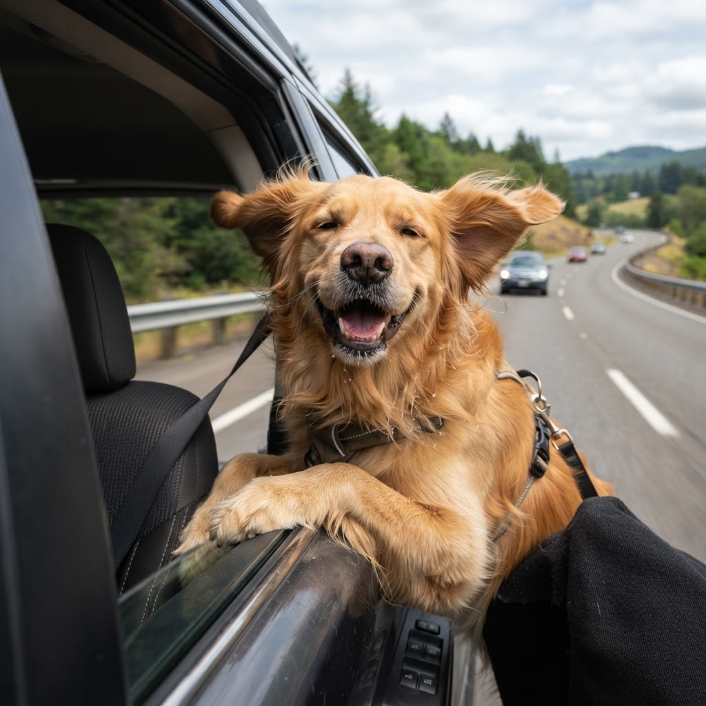 Golden Retriever - Head Out Car Window