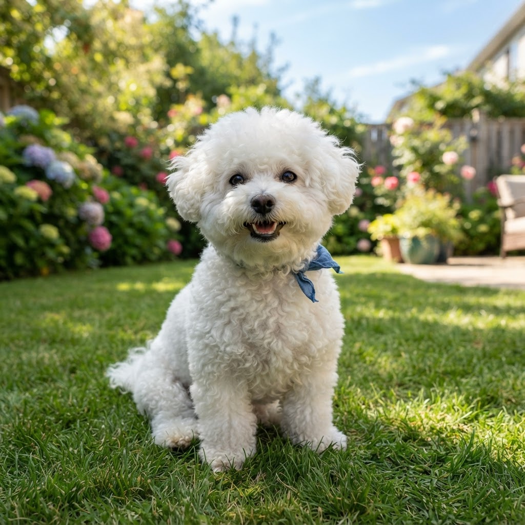 Bichon Frise - Sitting on the Lawn