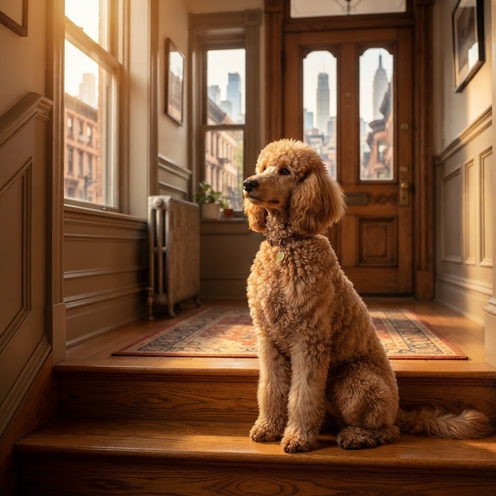 Standard Poodle - On Apartment Stairs
