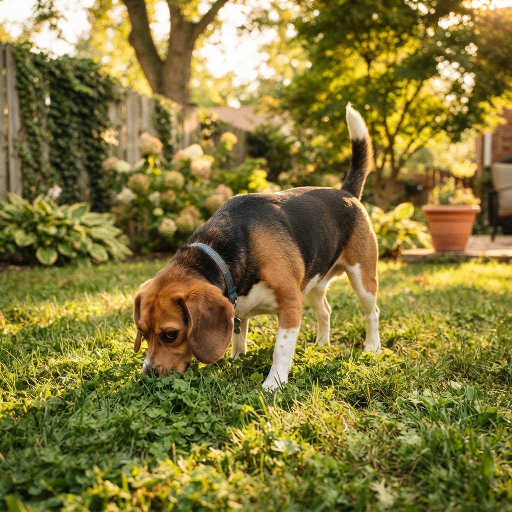 Sniffing the backyard grass