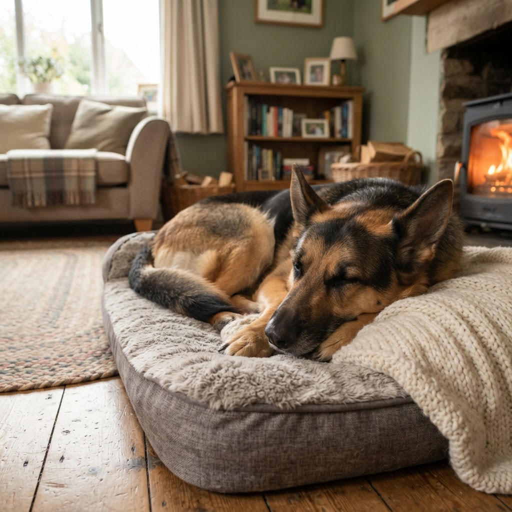 German Shepherd - Sleeping on the Dog Bed