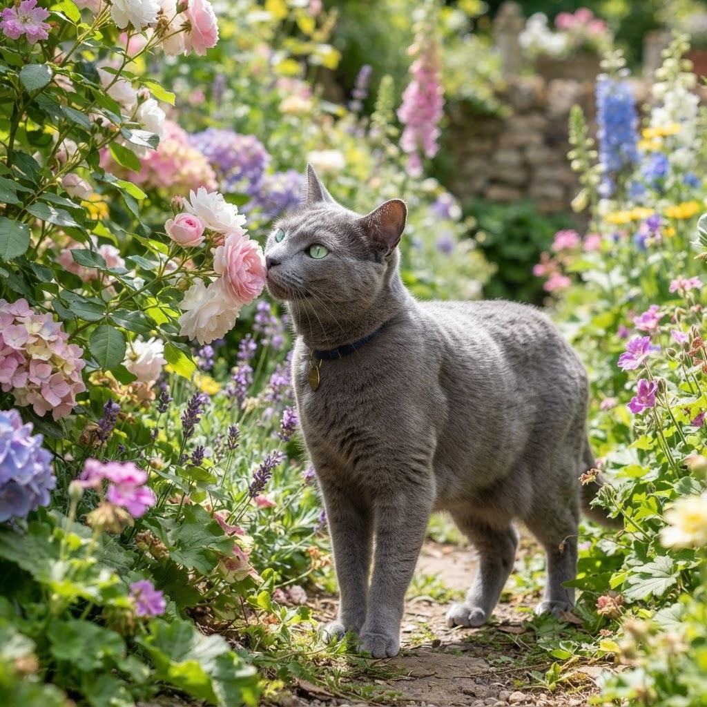 Exploring a garden with blooming flowers