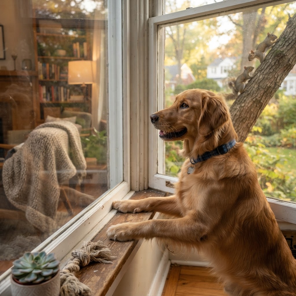 Golden Retriever - Looking Out Window