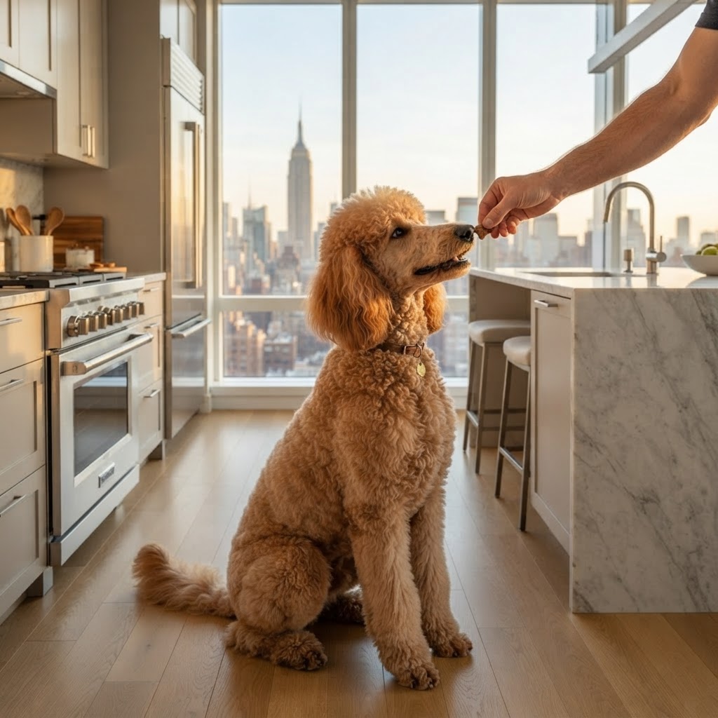 Standard Poodle - Getting a Treat in Kitchen