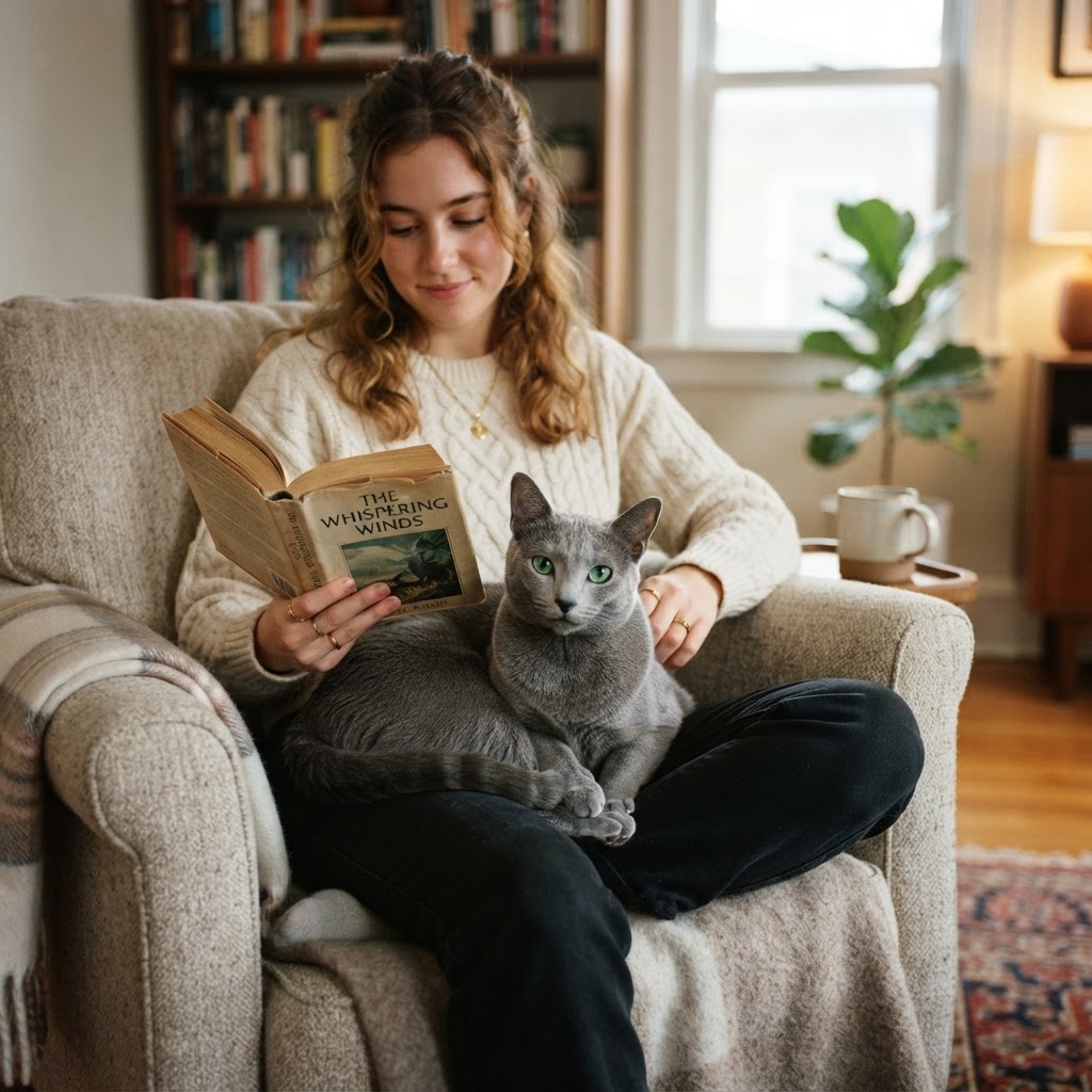 Sitting on a woman's lap while she reads