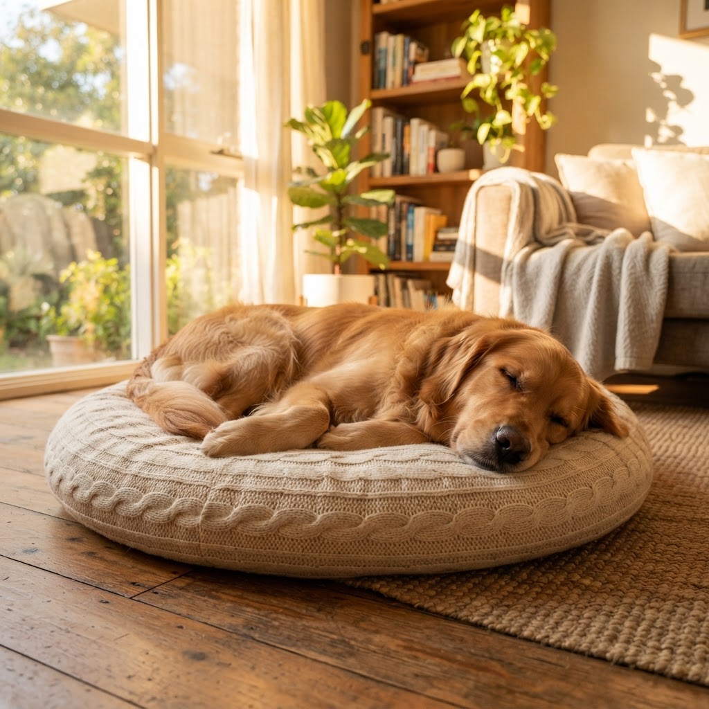 Golden Retriever - Sleeping on Dog Bed