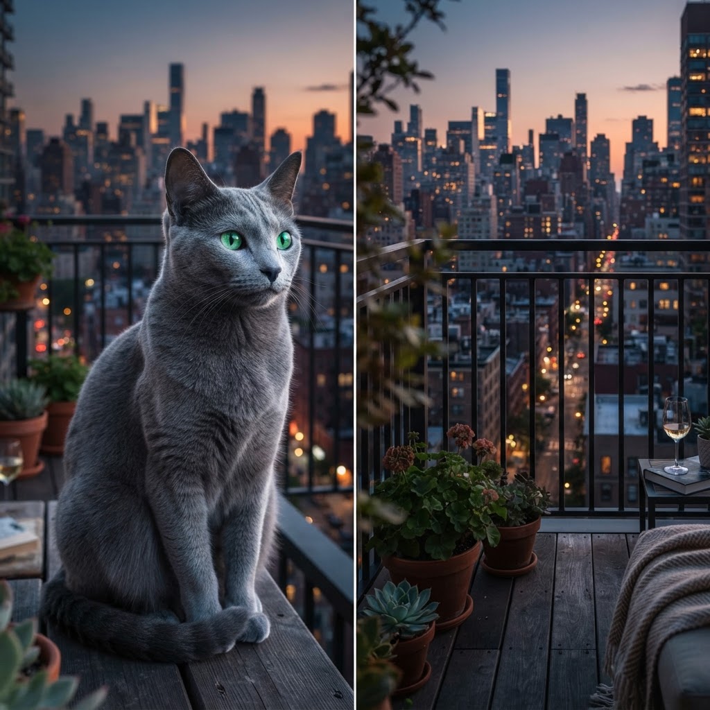 Sitting on a city apartment balcony at dusk