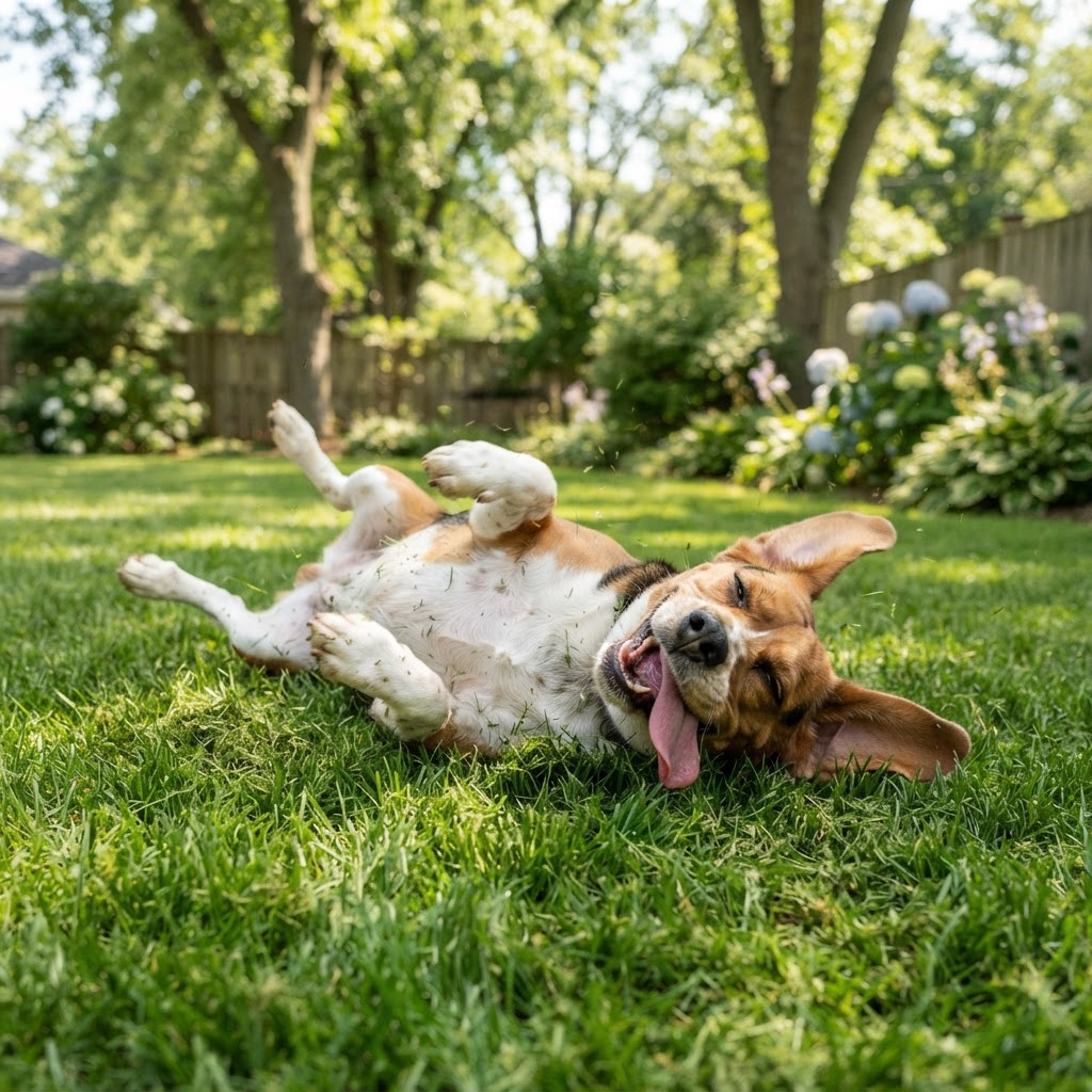 Rolling in fresh-cut grass