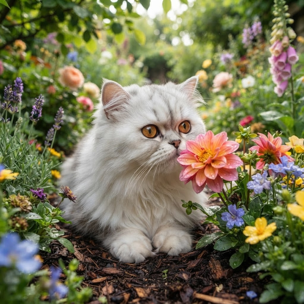 Sniffing a colorful flower in the garden