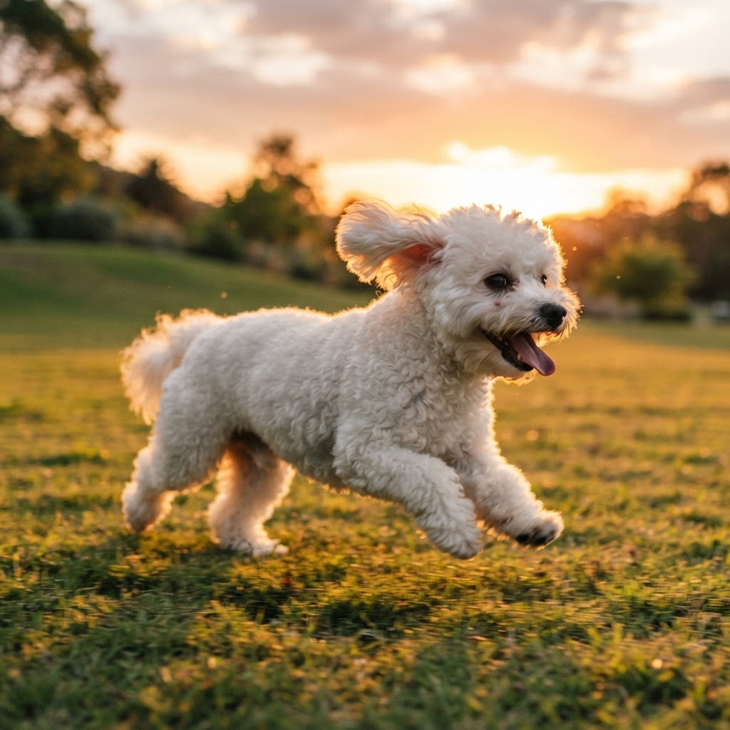 Bichon Frise - Running at Sunset