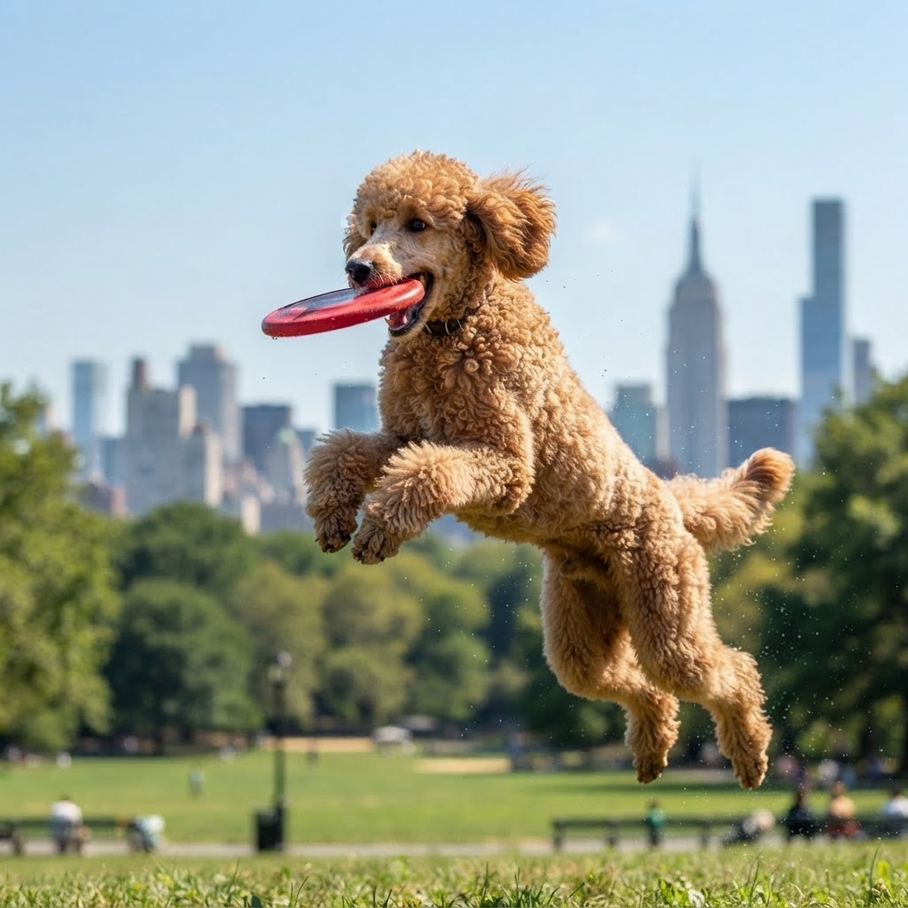 Standard Poodle - Catching Frisbee in Park