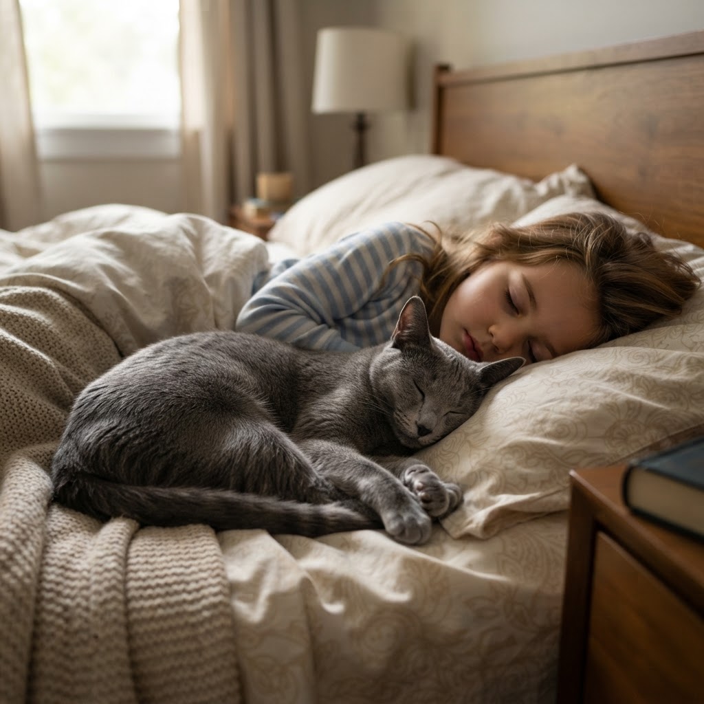 Sleeping next to a child in bed