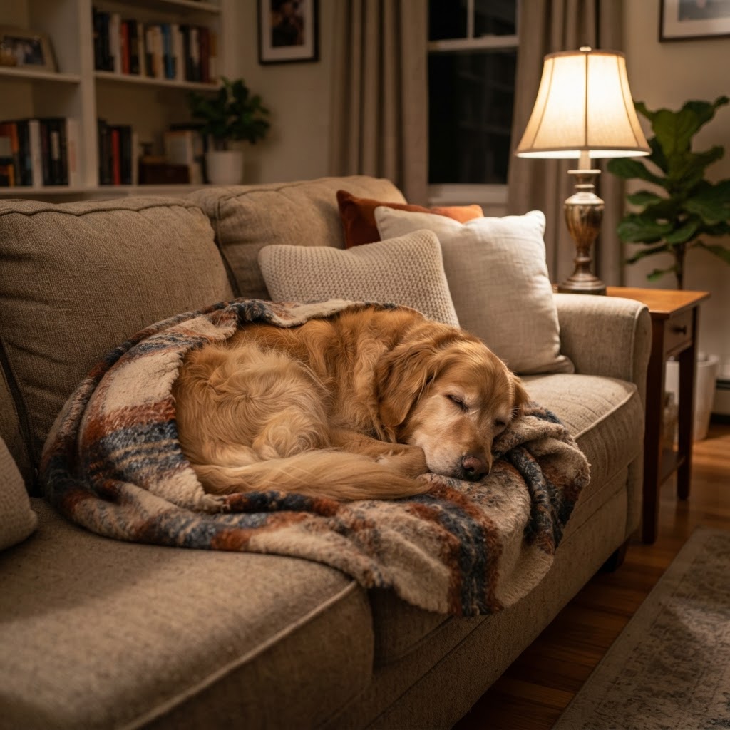 Golden Retriever - Curled on Couch