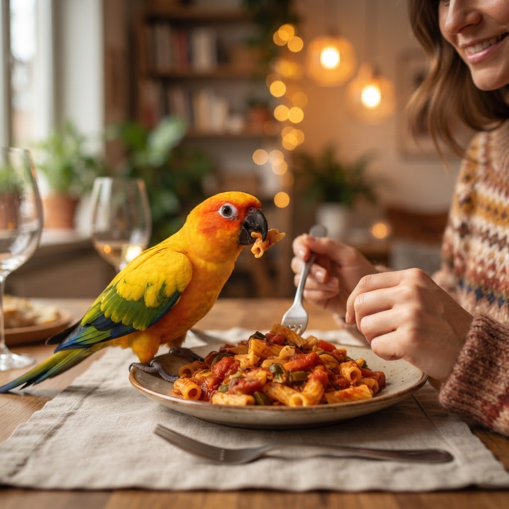 Sharing pasta at dinner table