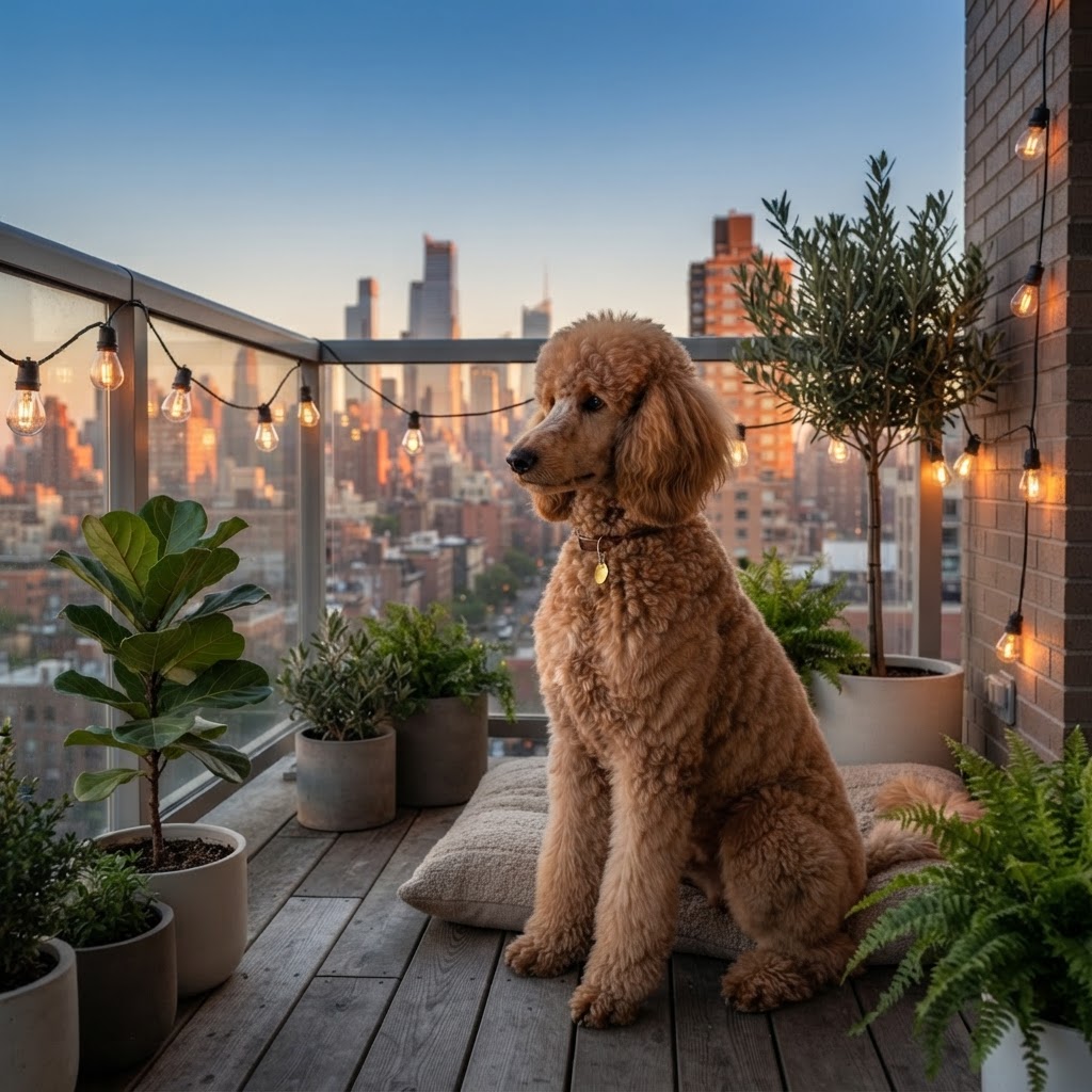 Standard Poodle - On Apartment Balcony