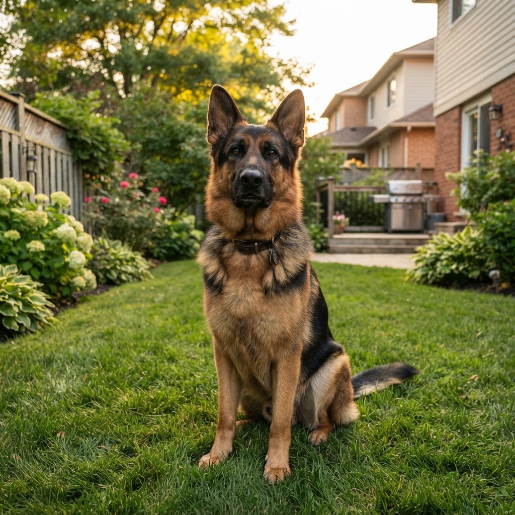 German Shepherd - Sitting on the Lawn