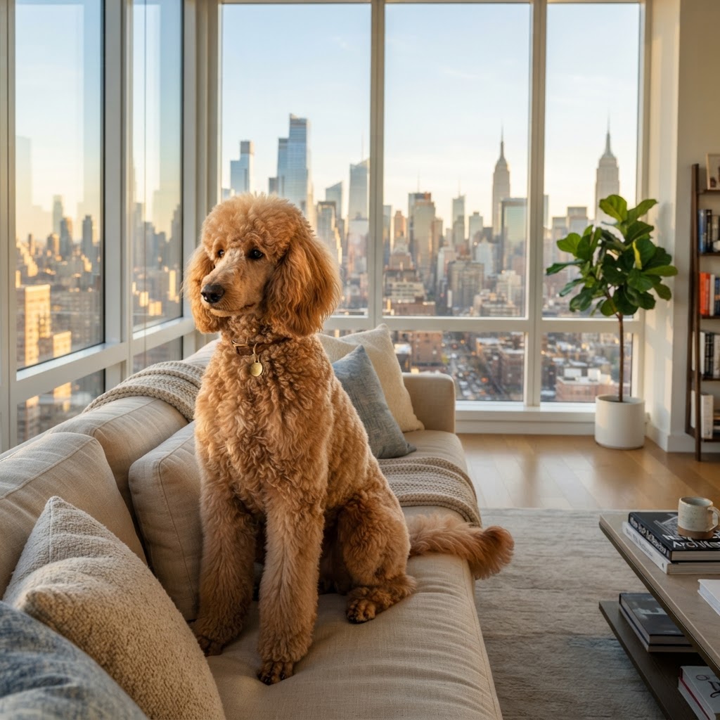 Standard Poodle - Couch by City Window