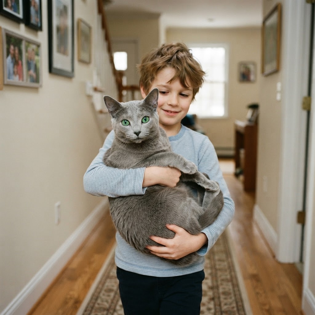 Being carried by a young boy in the hallway