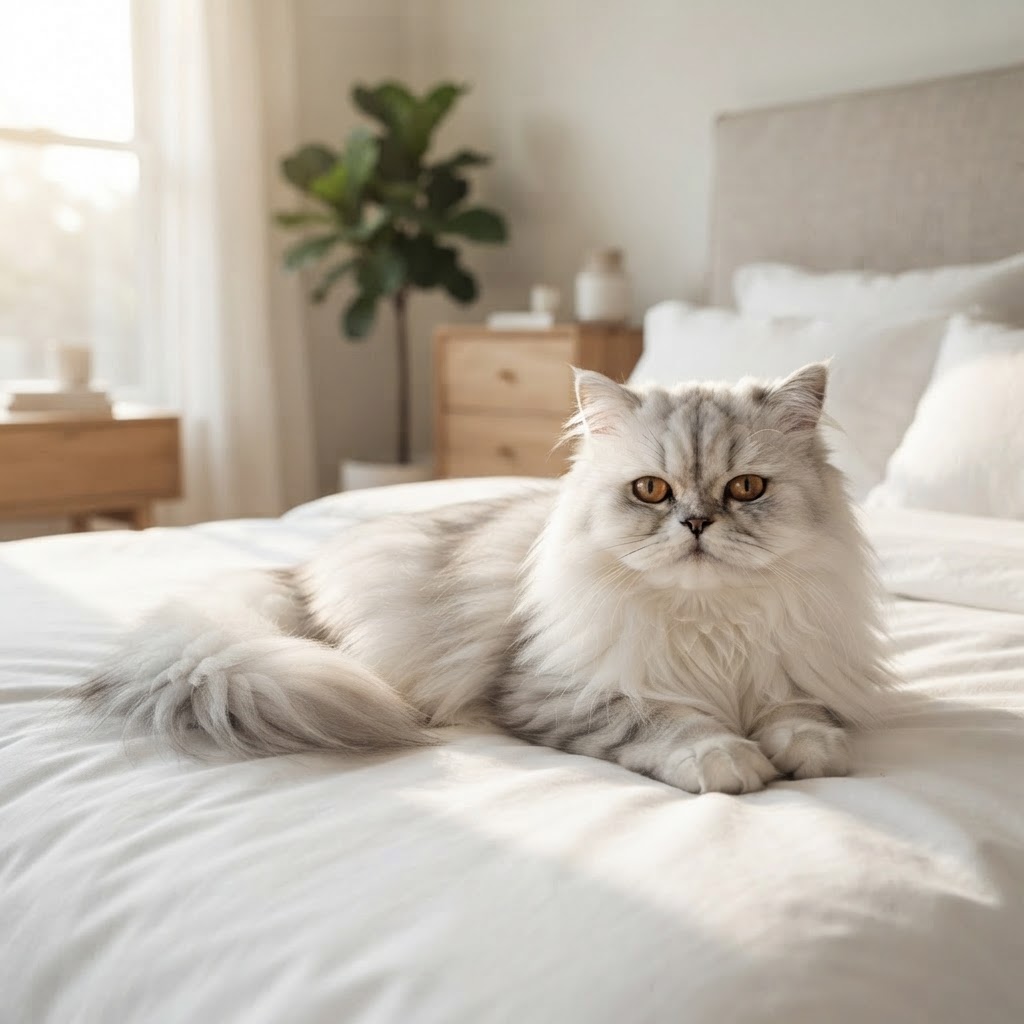 Lounging on a made bed with white linens