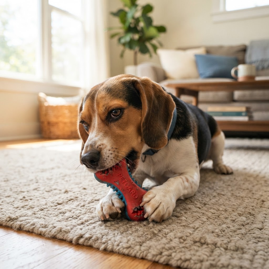 Squeaky toy on the carpet