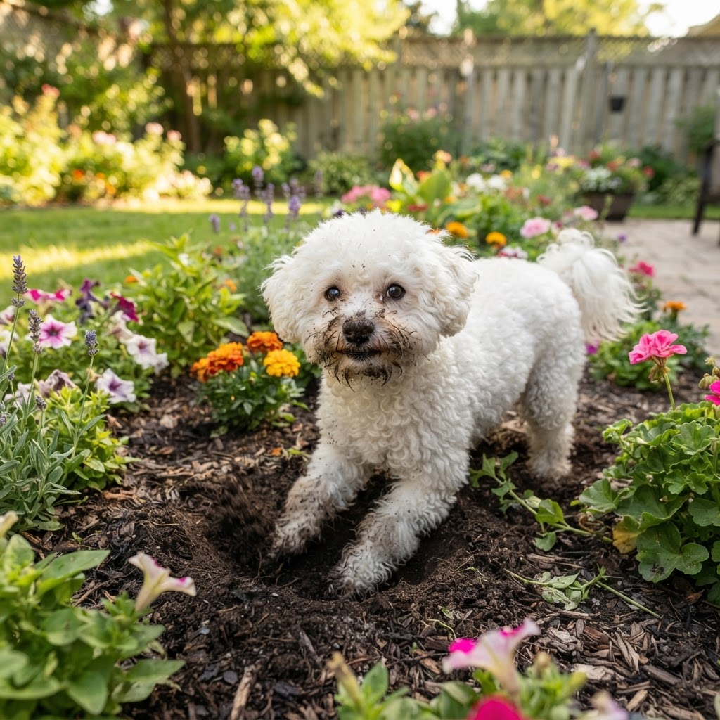 Bichon Frise - Digging in the Garden