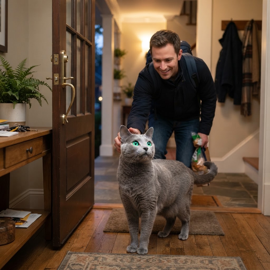 Greeting a man at the front door