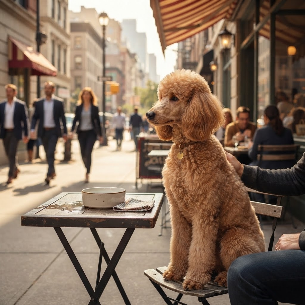 Standard Poodle - At Outdoor Cafe Table
