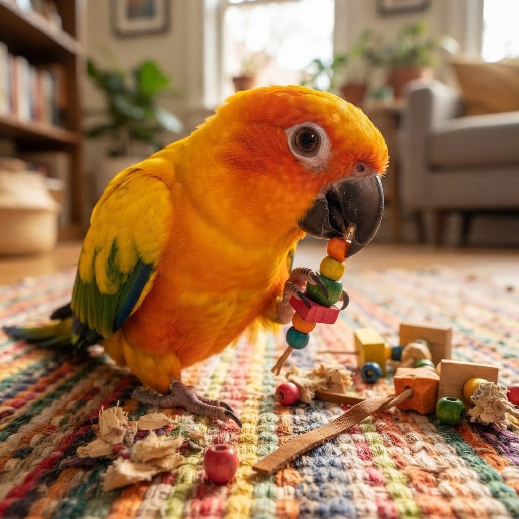 Playing with colorful wooden toys