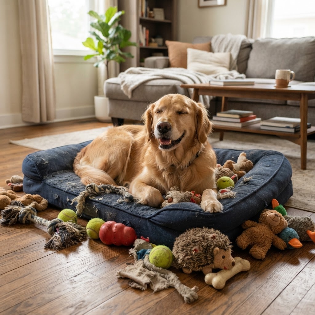 Golden Retriever - Surrounded by Toys