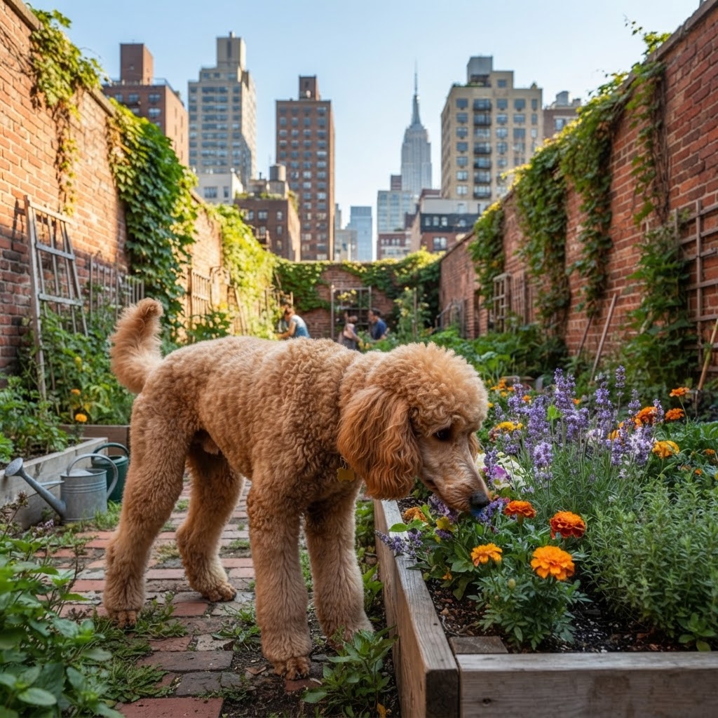Standard Poodle - Exploring Community Garden