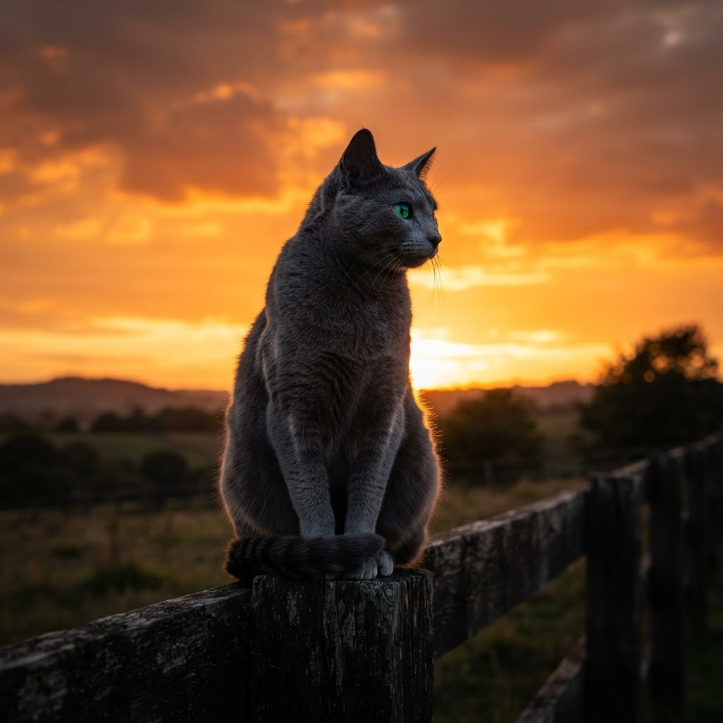 Sitting on a wooden fence at sunset