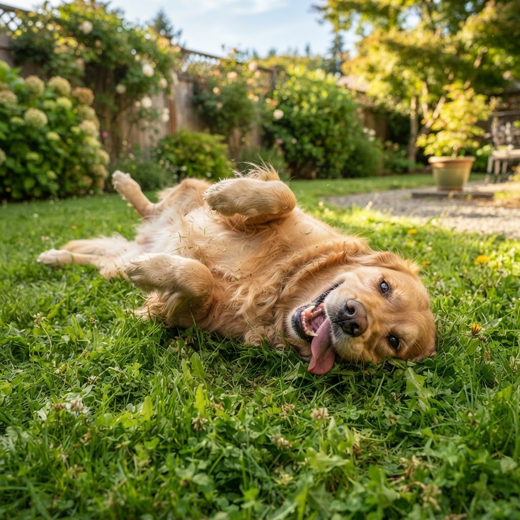 Golden Retriever - Rolling in Grass