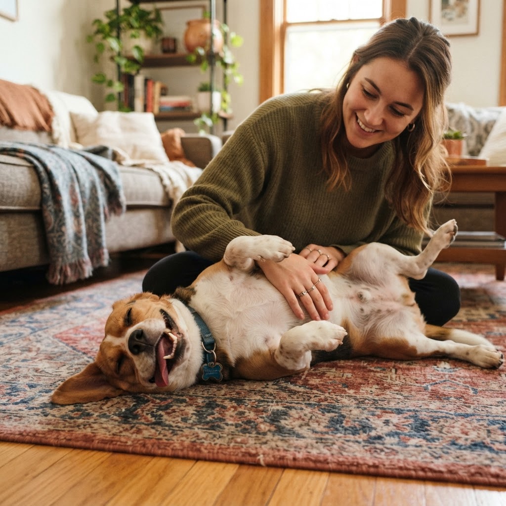 Belly rubs on the rug