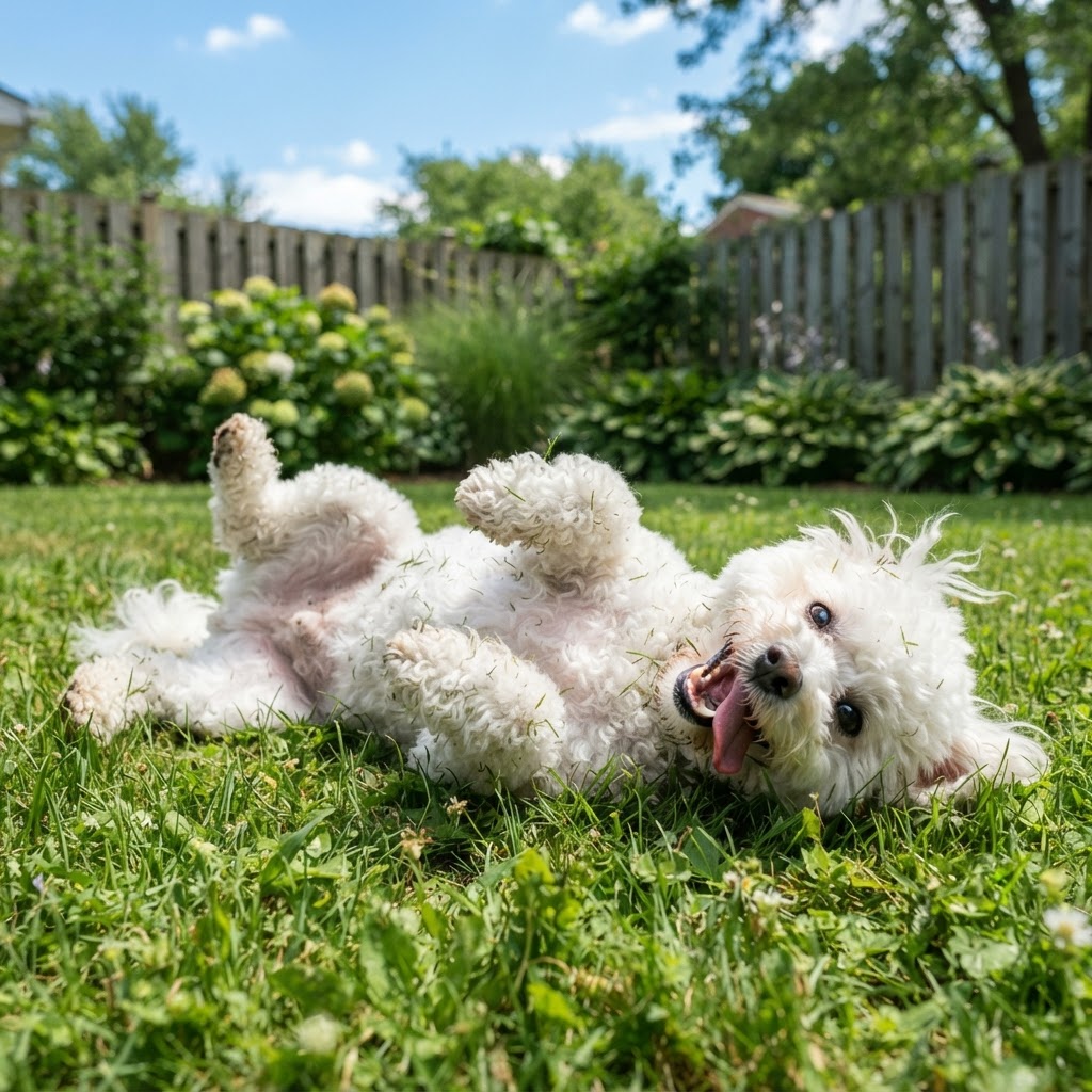 Bichon Frise - Rolling on the Grass