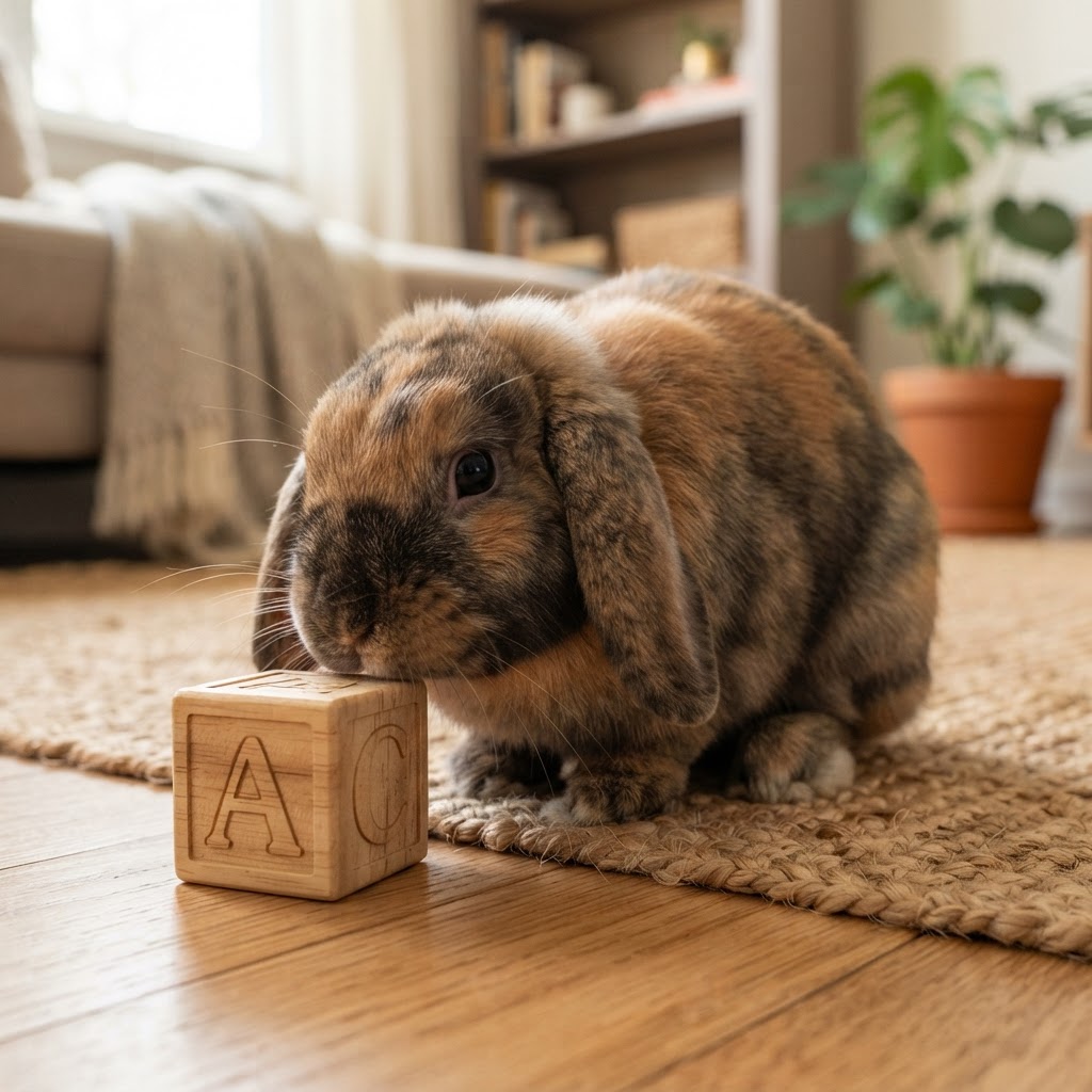 Sniffing a Wooden Toy