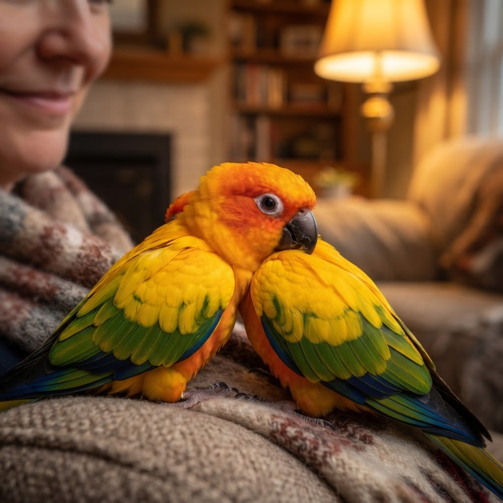 Cuddling under owner's chin on recliner