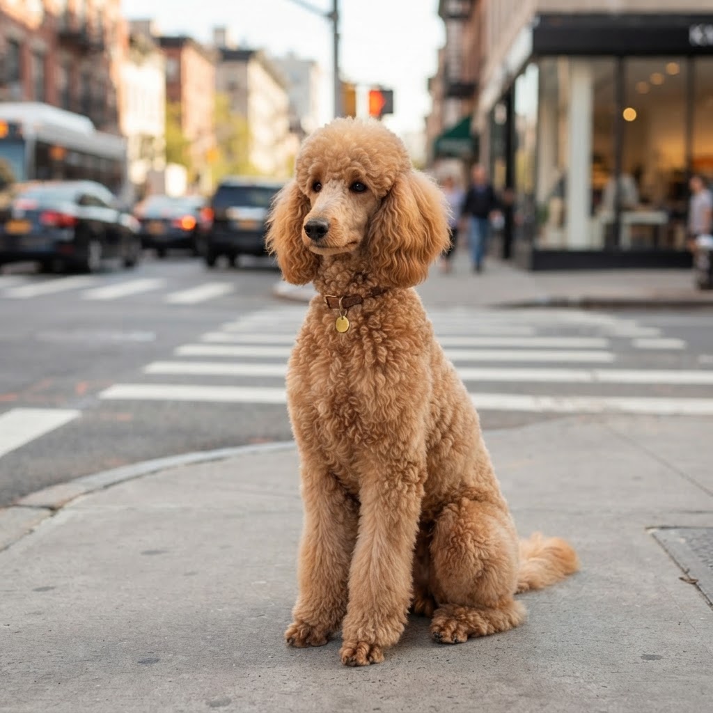 Standard Poodle - Sitting on Street Corner