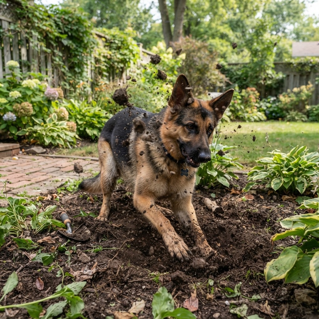 German Shepherd - Digging in the Garden