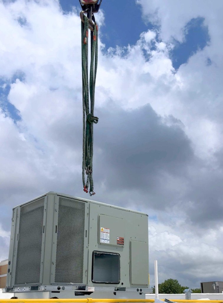 RTU Set via Crane — Commercial Rooftop Installation